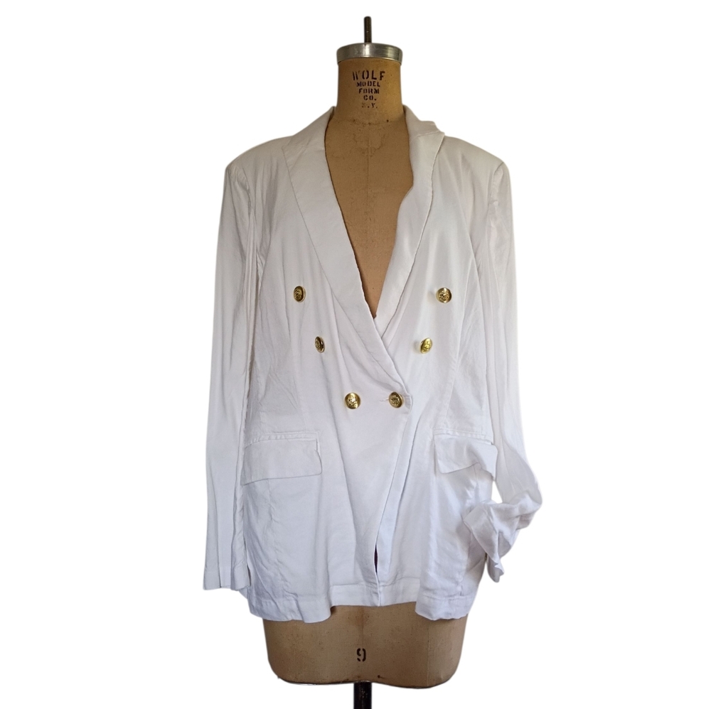 INC International Concepts White Blazer with Gold Buttons